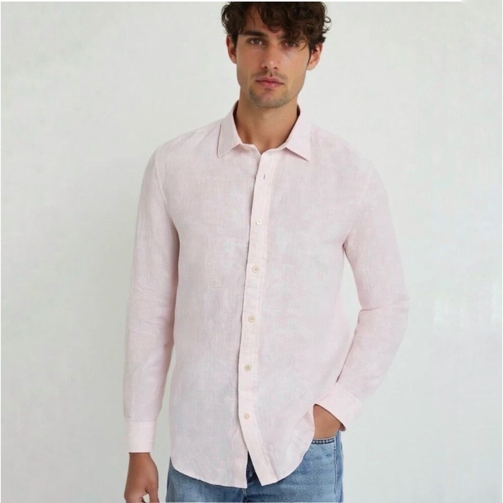 The Men's‎ Store Bloomingdale's Pink 100% Linen Long Sleeve Button Down Shirt S